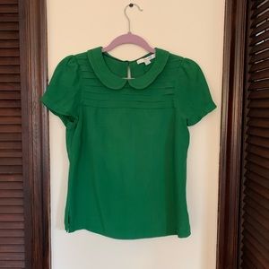 Boden Emerald Green Peter Pan Collar Top 2 EUC